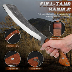 Golden Bird machete seated in hardwood sheath for safe transport