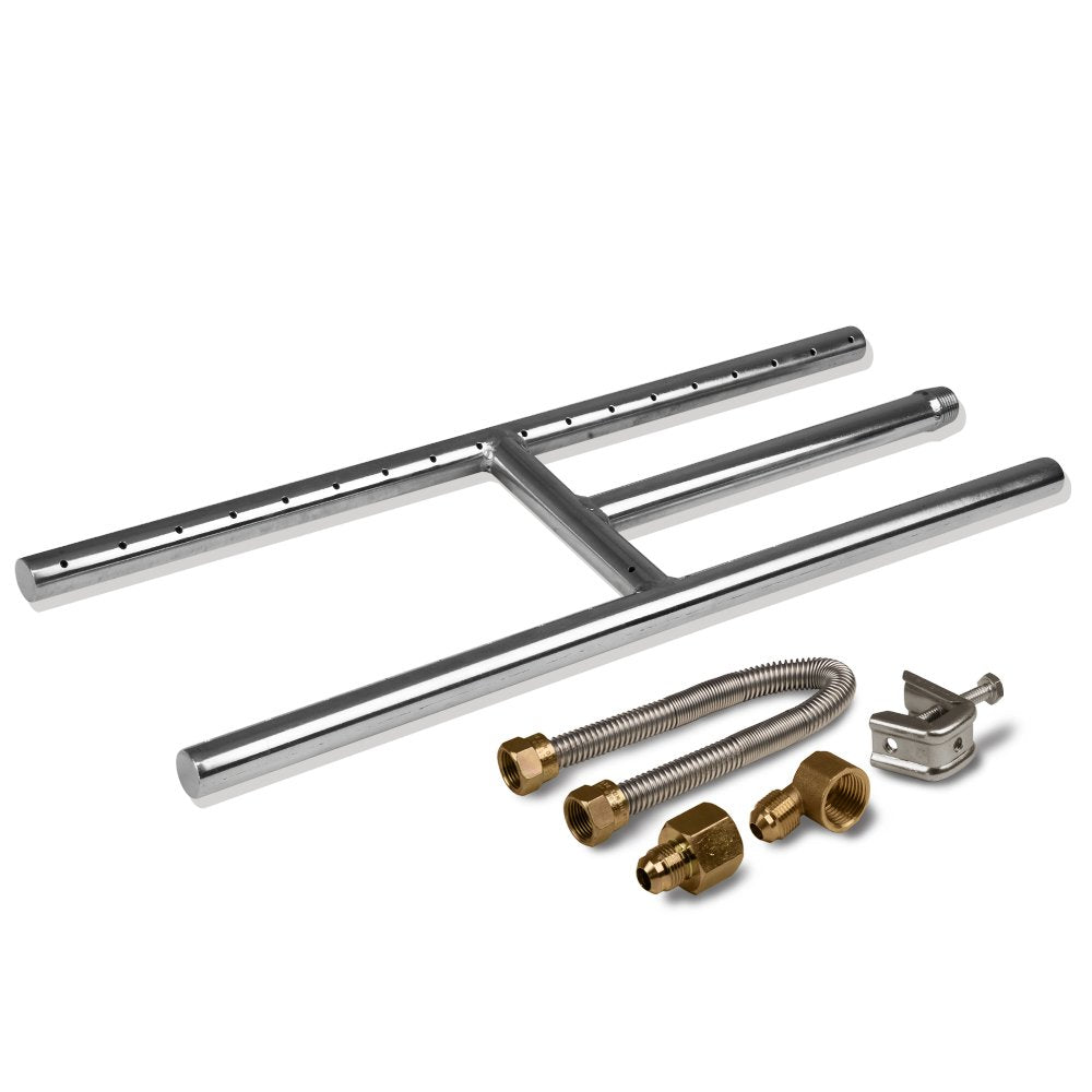 Golden Flame front view of H‑burner showing durable stainless finish and fitment benefit