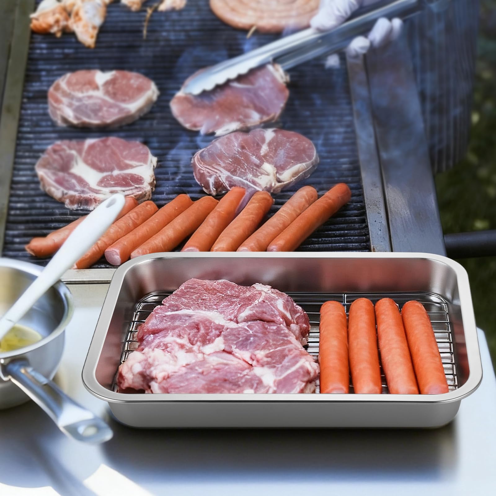 GOLDEN KEY set in backyard near grill, simplifying prep and serving outdoors