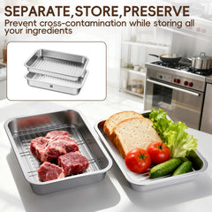 GOLDEN KEY shallow tray holding grilled meat for convenient serving at picnic