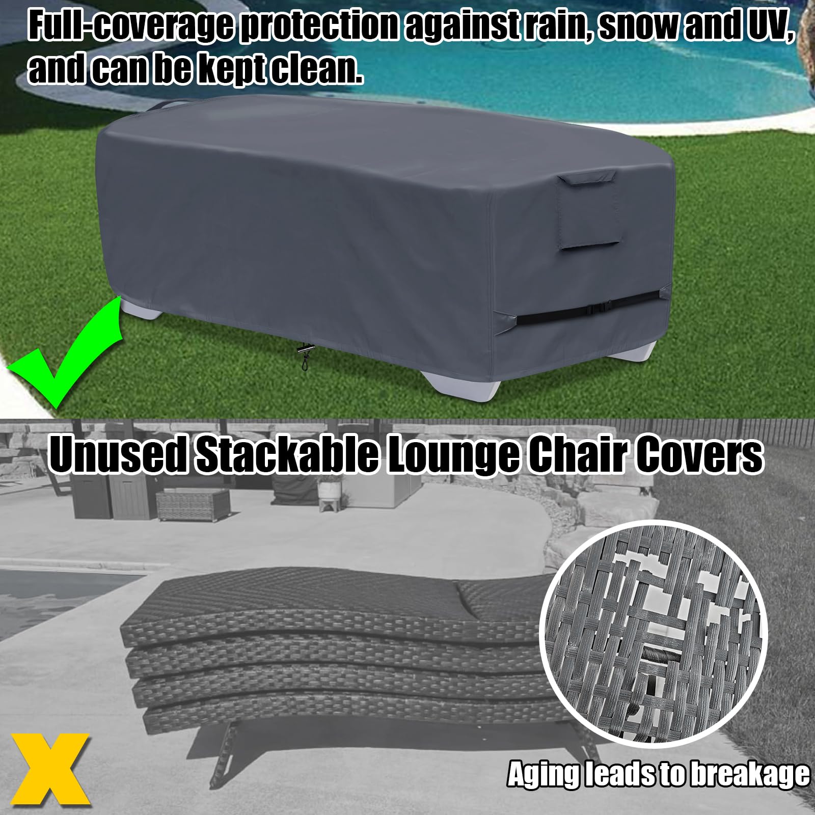 GoldenRaindrop cover on poolside loungers in lifestyle scene protecting furniture outdoors