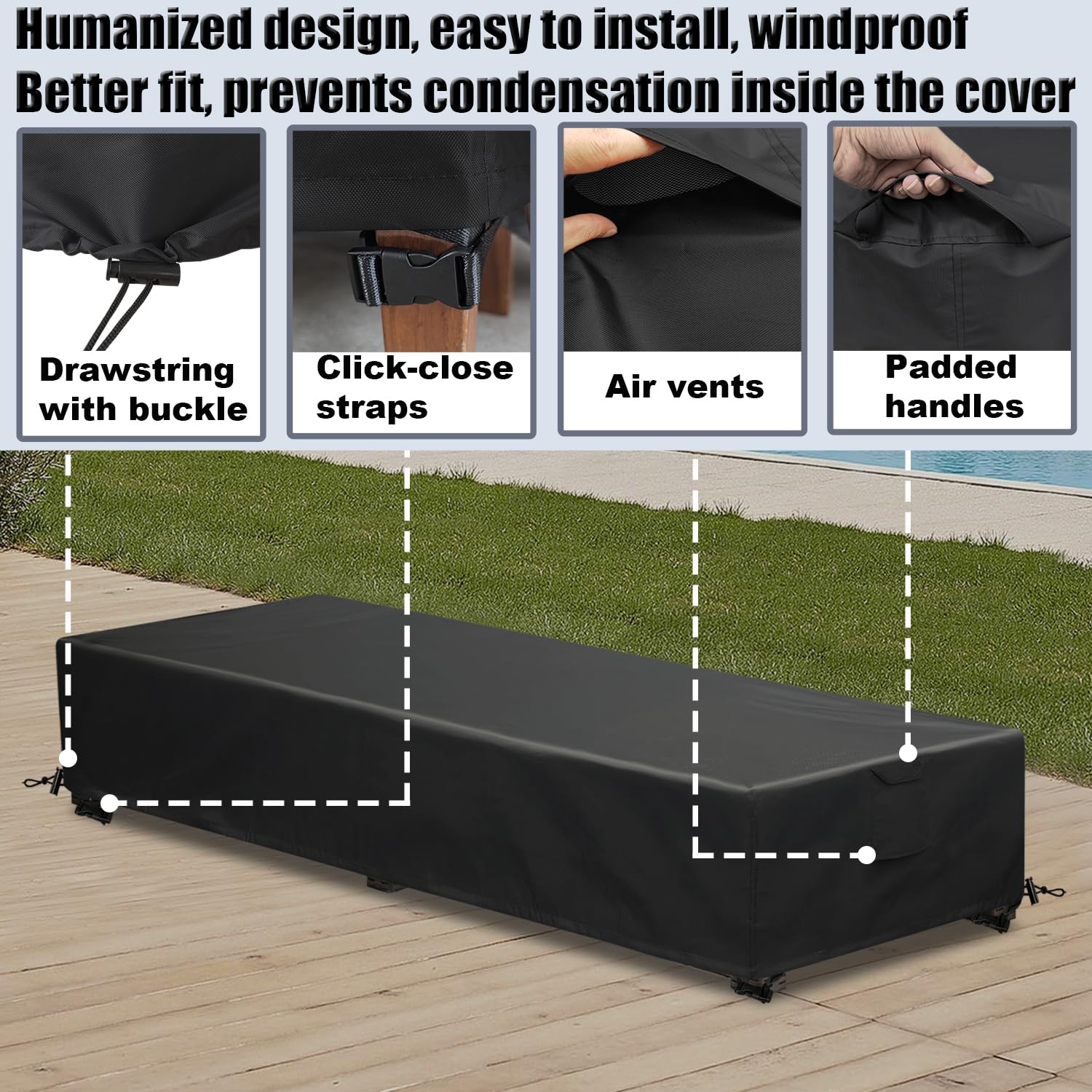 GoldenRaindrop fastening straps and drawstring securing cover in wind
