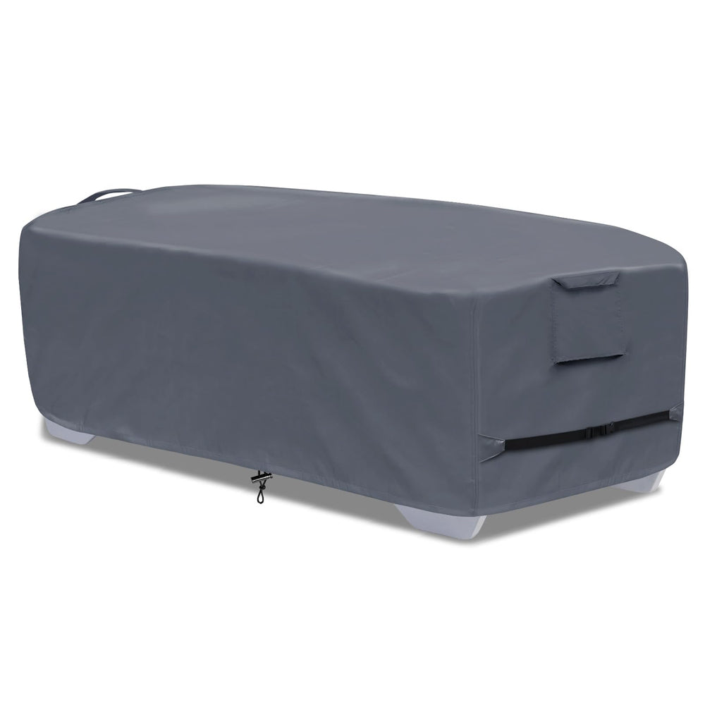 GoldenRaindrop front view of full cover protecting stacked chaise lounges, ensuring clean furniture