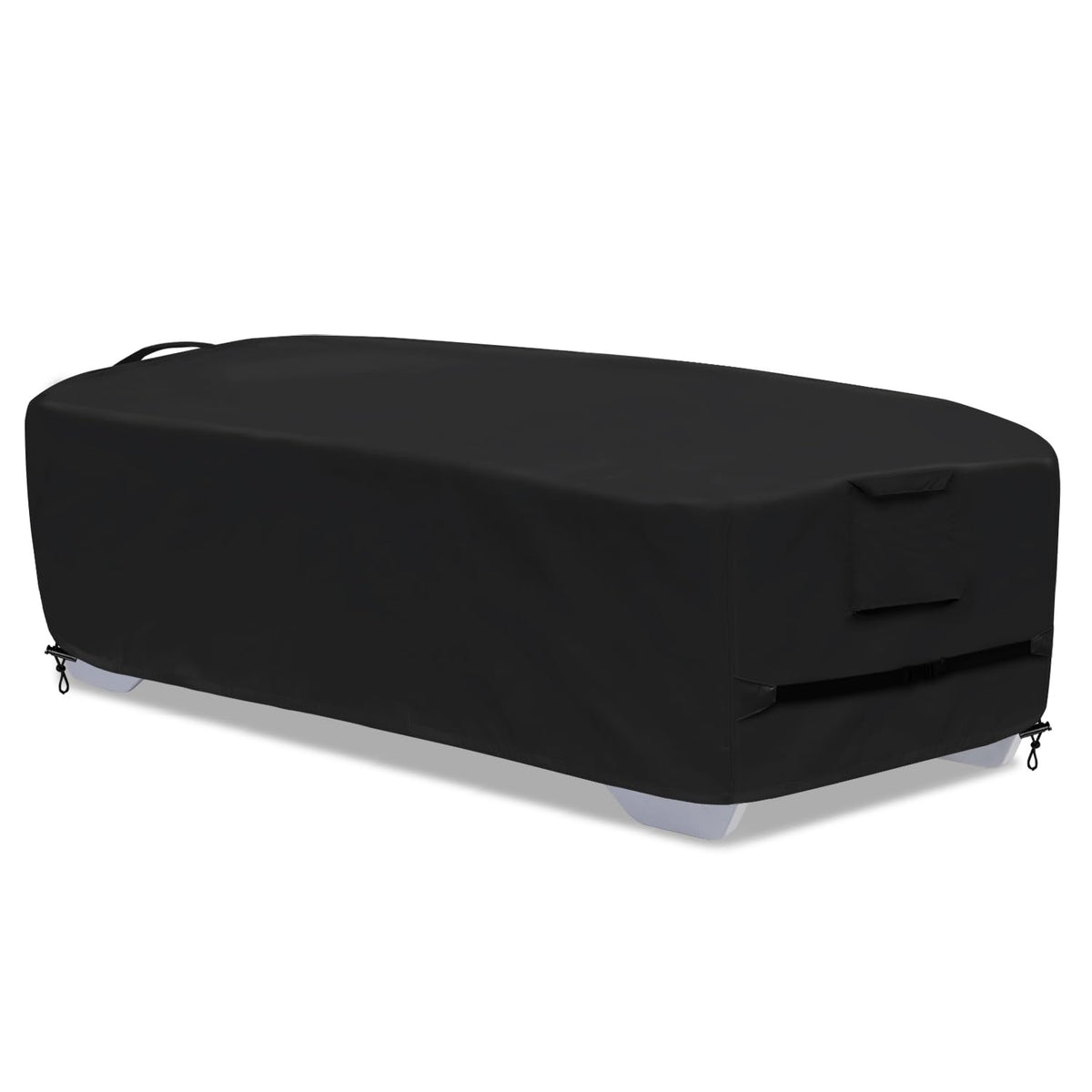GoldenRaindrop front view showing full cover protecting stacked lounge chairs