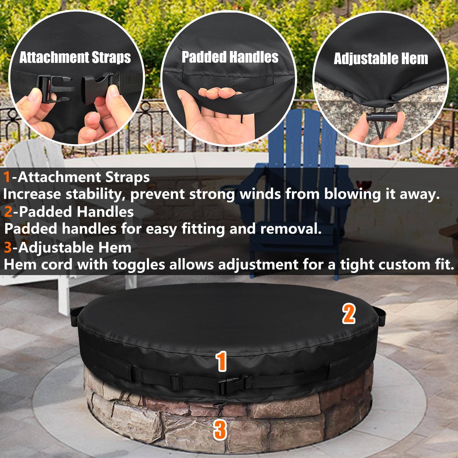 GoldenRaindrop installed on stone firepit protecting from elements