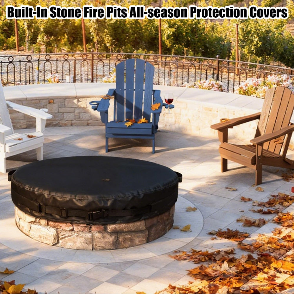 GoldenRaindrop cover in backyard setting preserving firepit appearance