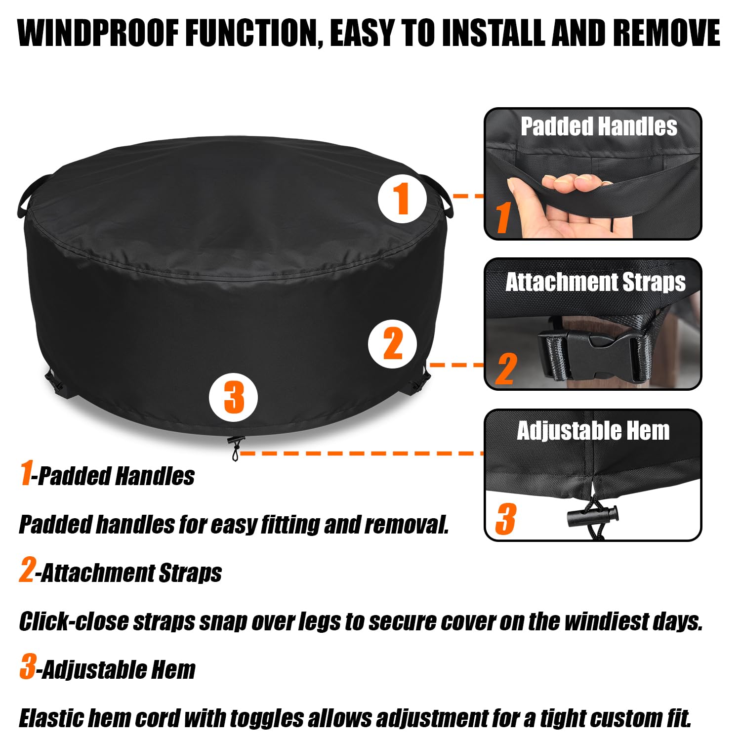 GoldenRaindrop straps and snap closures detail, windproof secure fastening benefit