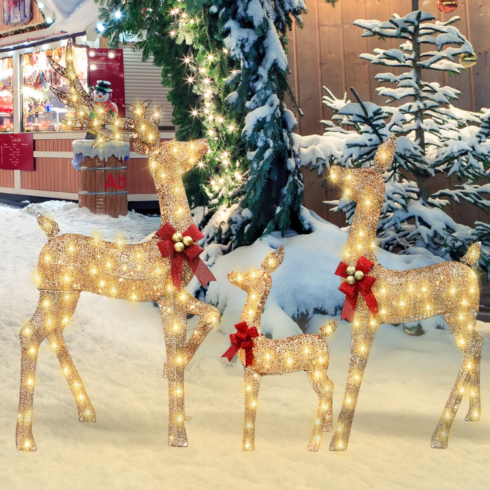 Goldleaf front view of three deer set showing scale and curb appeal