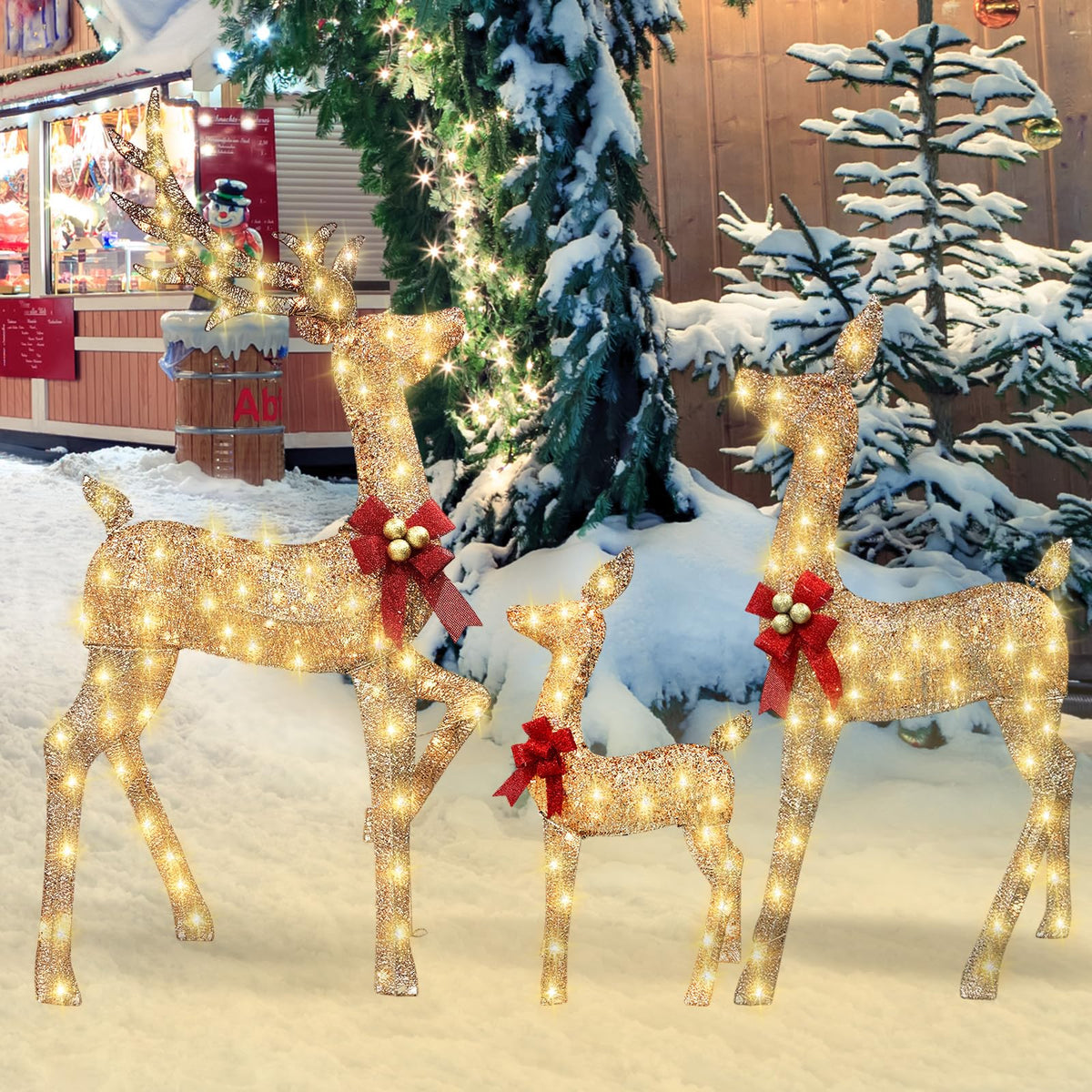 Goldleaf front view of three deer set showing scale and curb appeal
