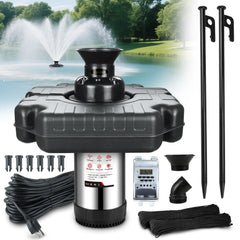 Goldlife F3 front view floating fountain showing stable float and spray benefit