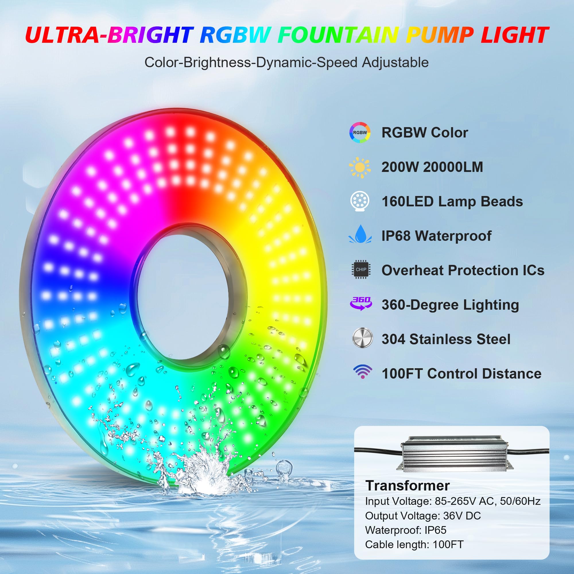 Goldlife floating fountain light at night illuminating pond for dramatic ambiance