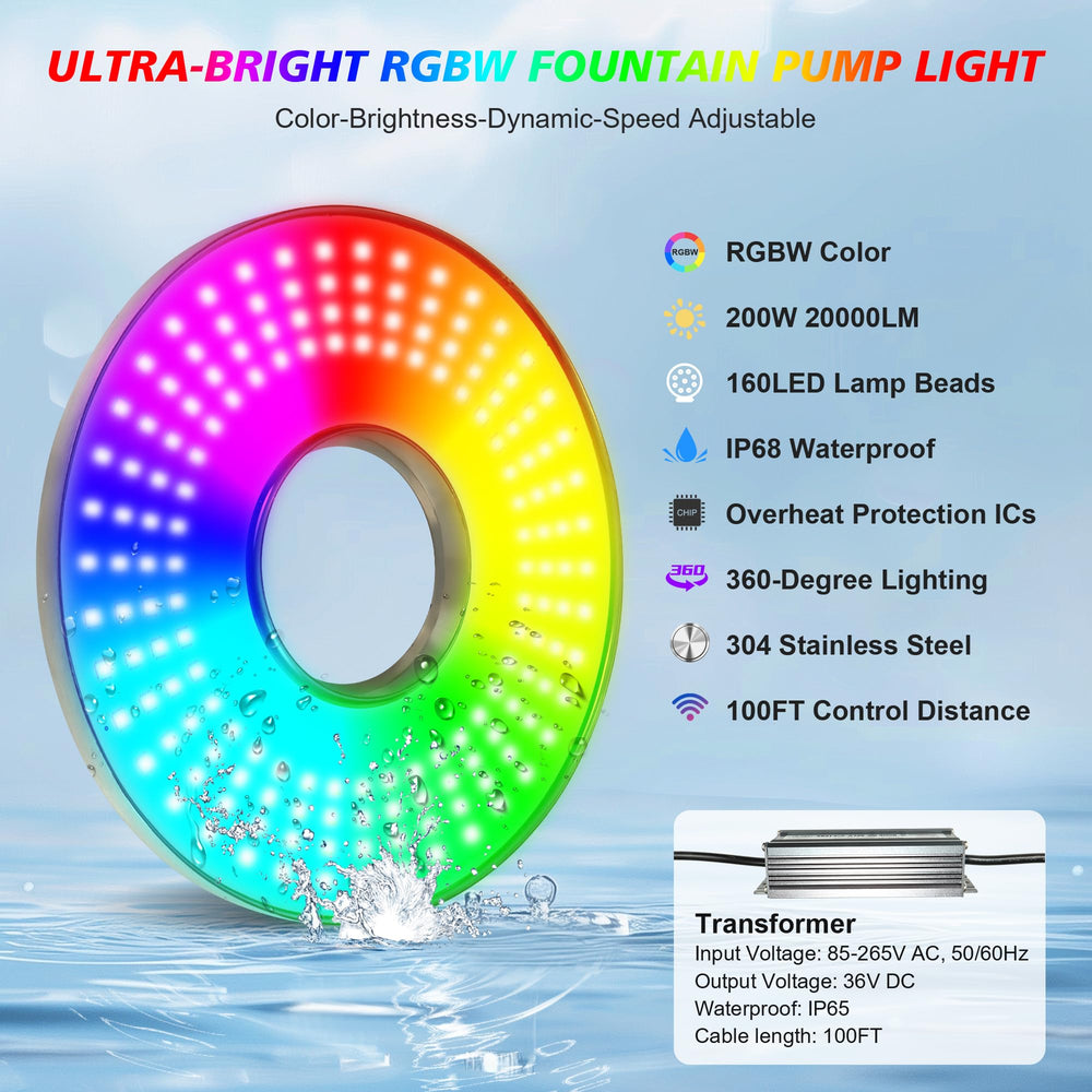 Goldlife floating fountain light at night illuminating pond for dramatic ambiance