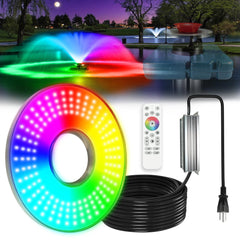 Goldlife front view of floating fountain light showing bright RGBW beam benefit