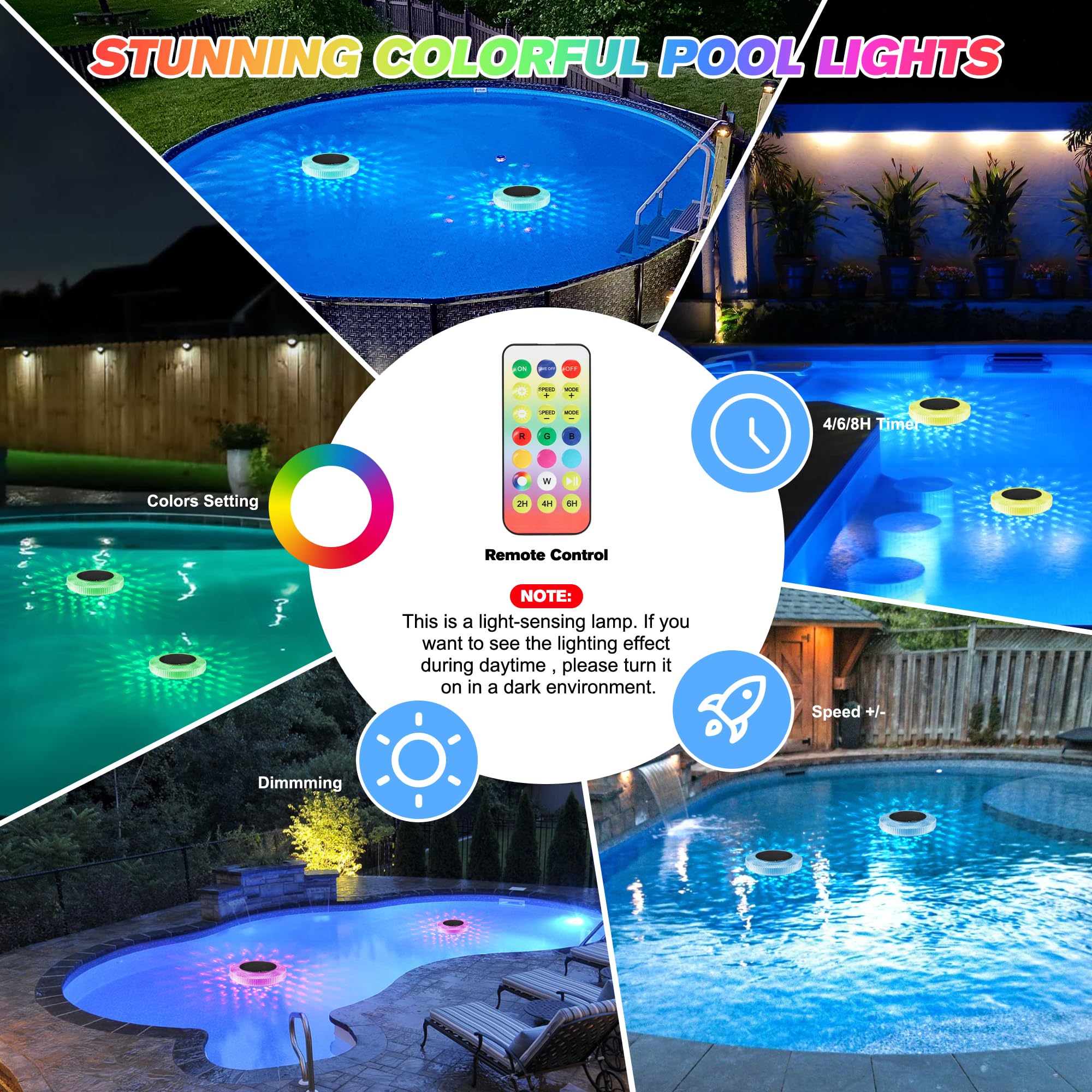 Goldlife LED lights illuminating pool at night creating ambiance and safety