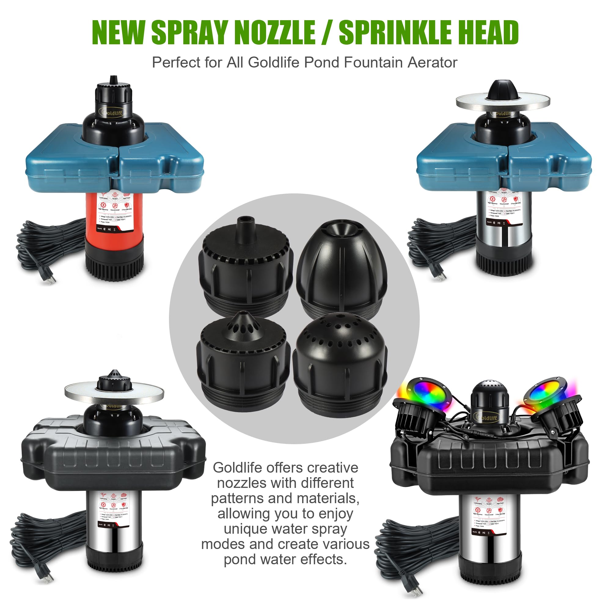 Goldlife N3 nozzle installed in garden pond creating attractive movement