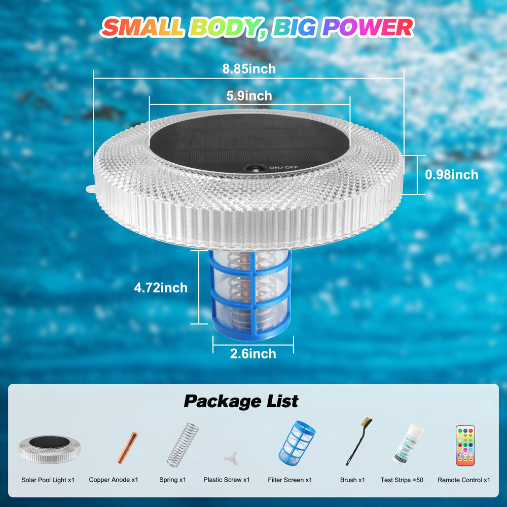 Goldlife floating in pool next to a pool skimmer for clear size comparison