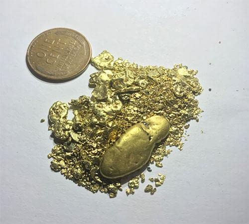 Goldn Paydirt close-up of concentrate texture revealing coarse matrix and visible flakes for easier panning