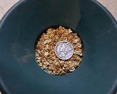 Goldn Paydirt in use with gold pan demonstrating brand paydirt producing quick visible recovery benefits