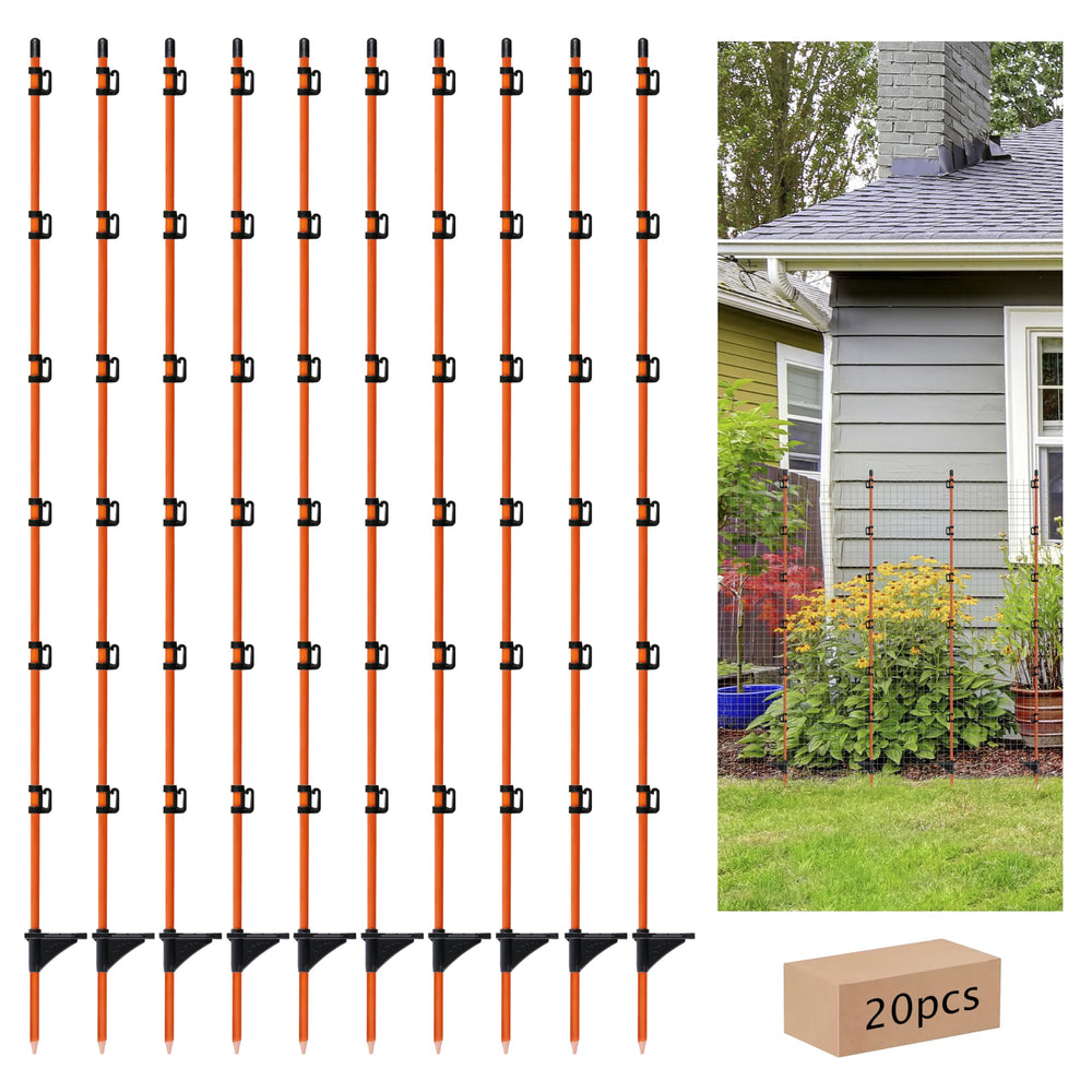 Goldshire front view of 20-pack posts shows durable, portable fencing kit benefit