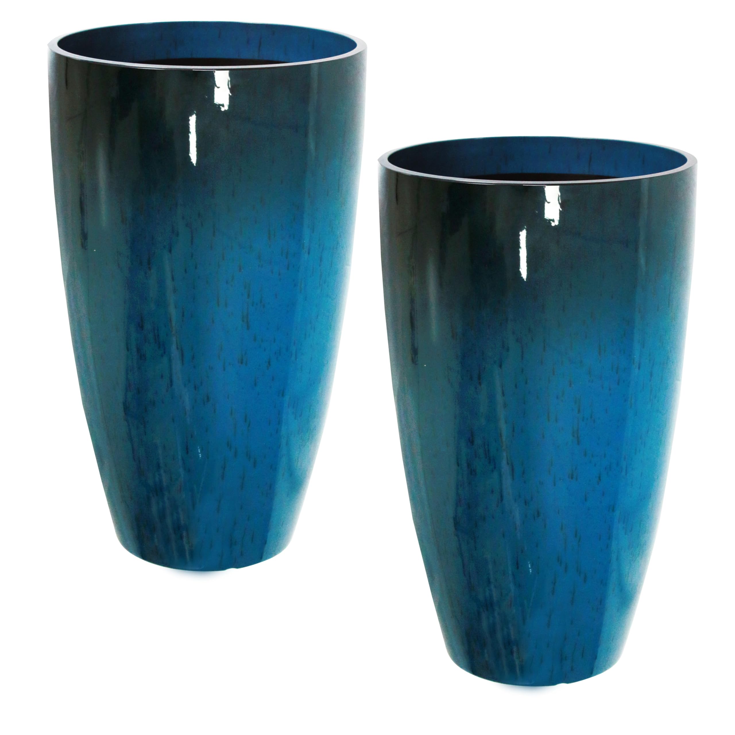 Goldshire front view of two blue tall planters showing stylish curb appeal