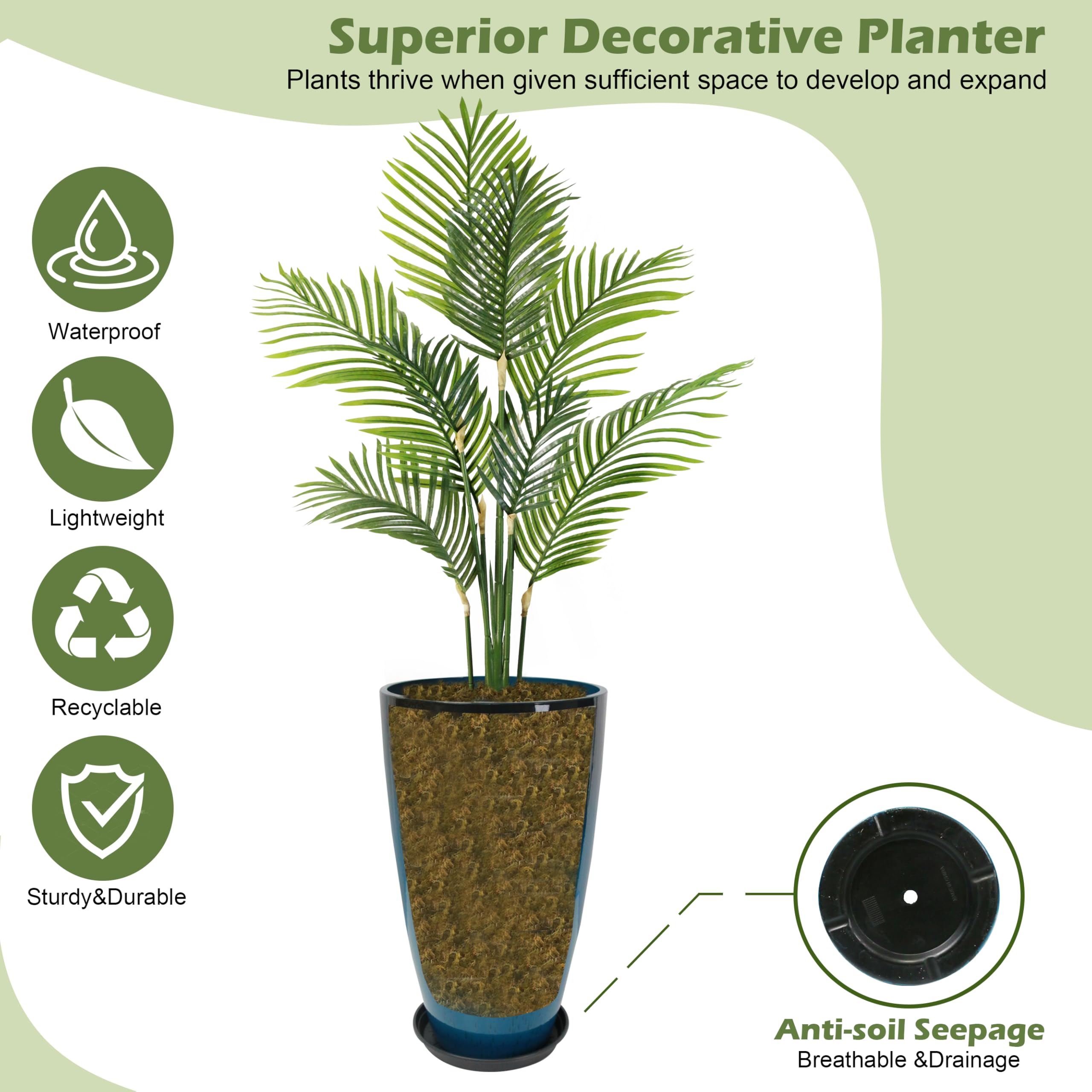Goldshire planters on patio with plants showing durable outdoor styling benefit