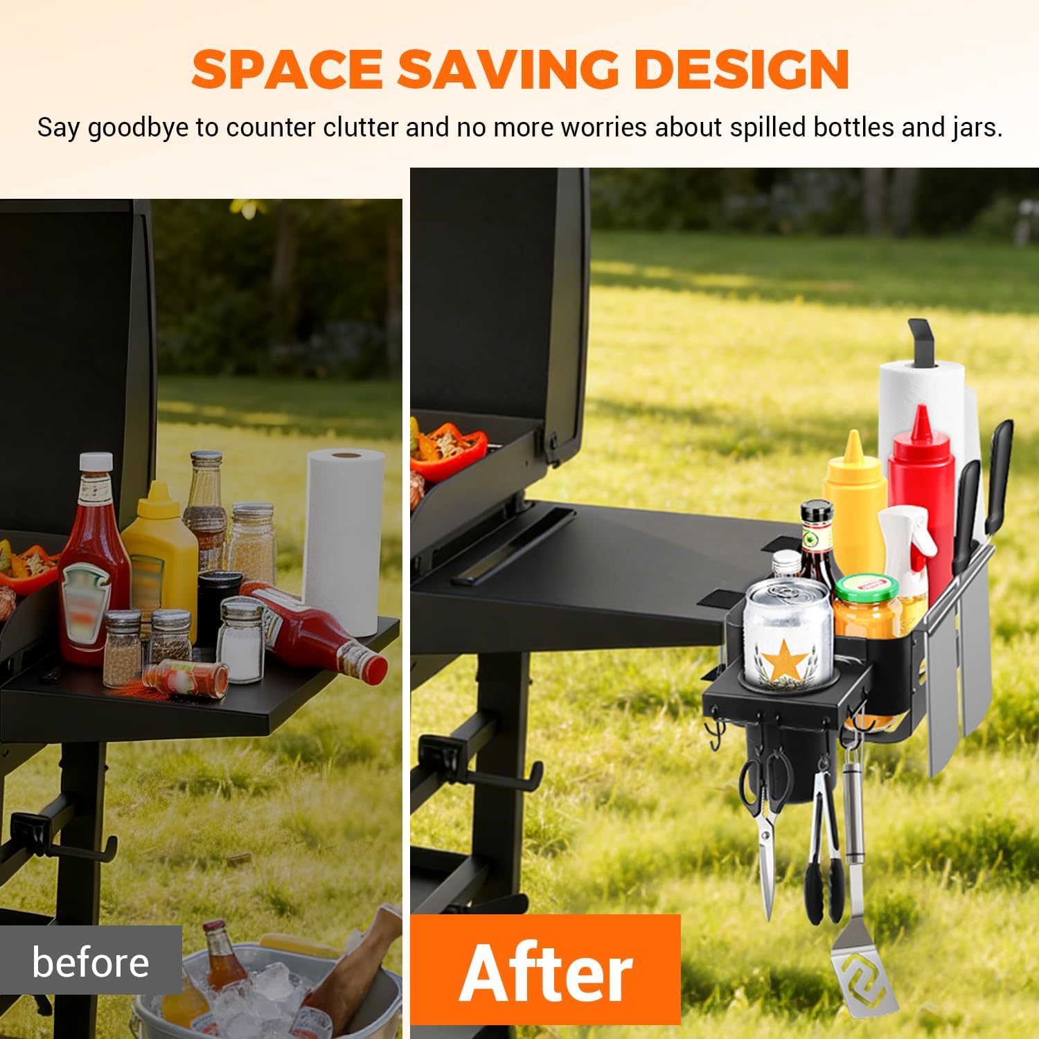 Goldusk clamp close-up with non-slip pad protecting grill edge