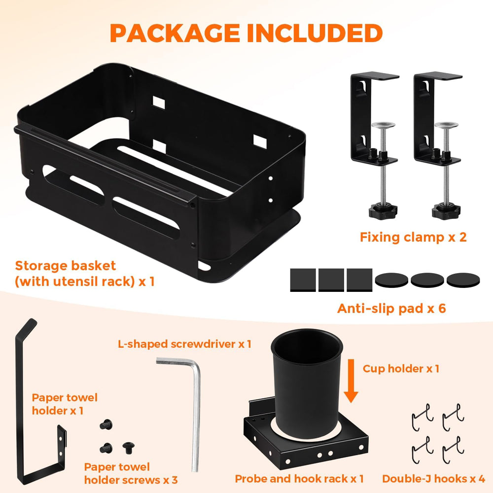 Goldusk caddy next to griddle showing compact size and fit