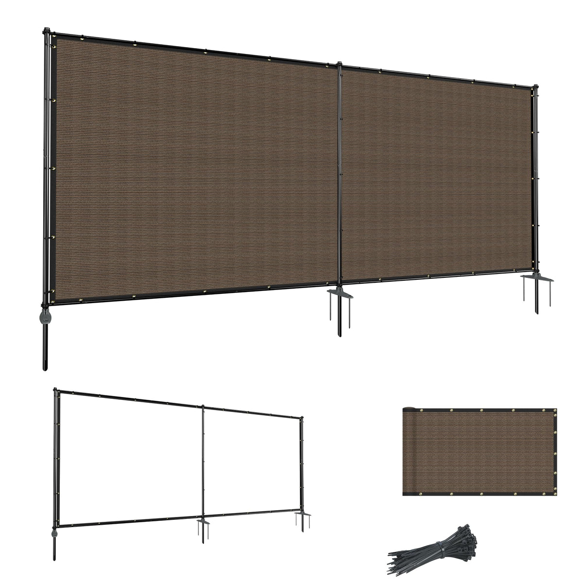 Goleray front view of brown freestanding privacy screen showing instant screening benefit