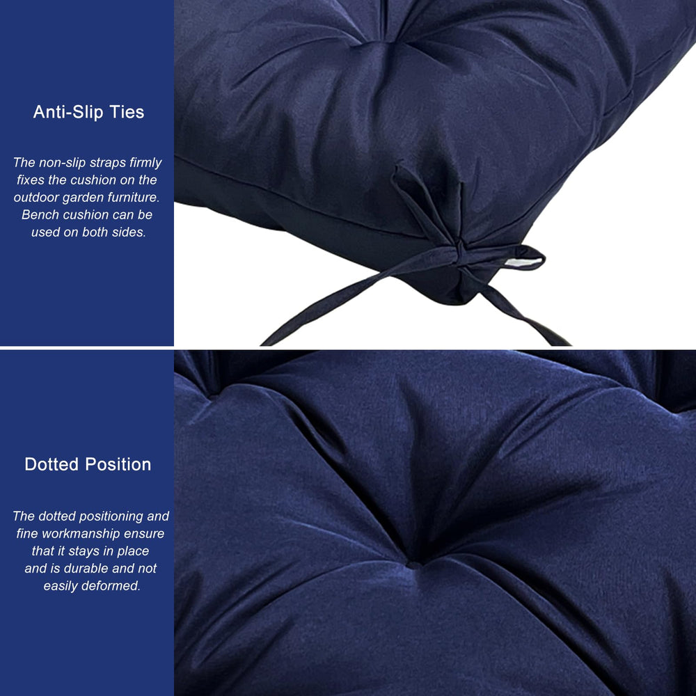 Gollense cushion installed on a patio swing showing relaxed outdoor seating comfort