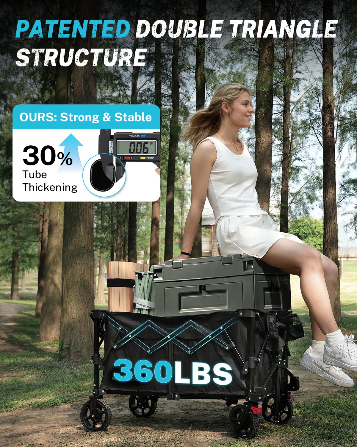 Gonex triangle frame detail illustrating reinforced stability and weight distribution benefit