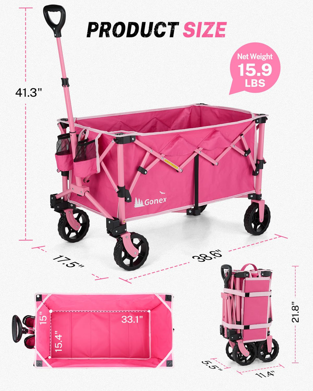 Gonex folded compact wagon in trunk for easy storage and transport
