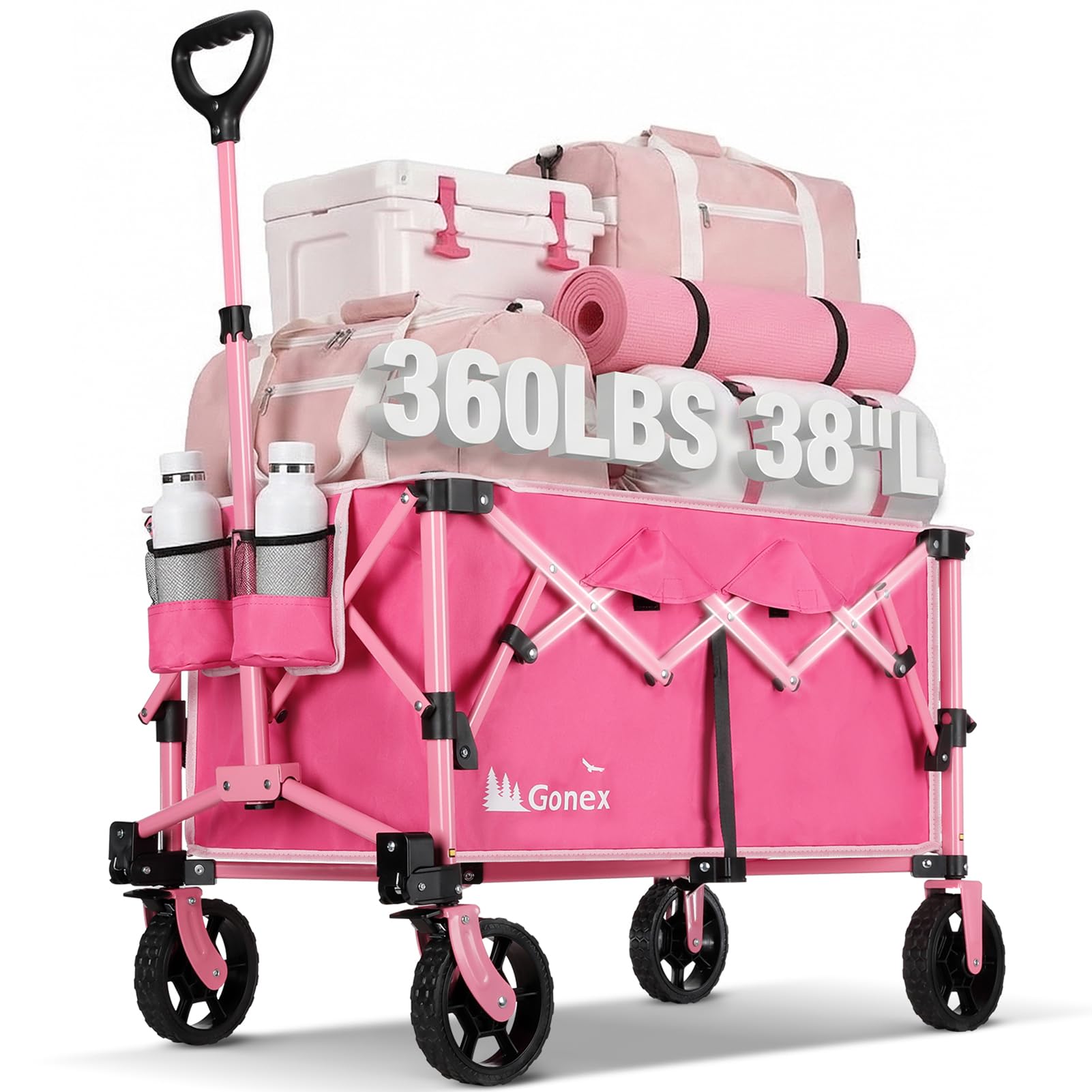 Gonex front view of pink wagon showing roomy interior and durable fabric
