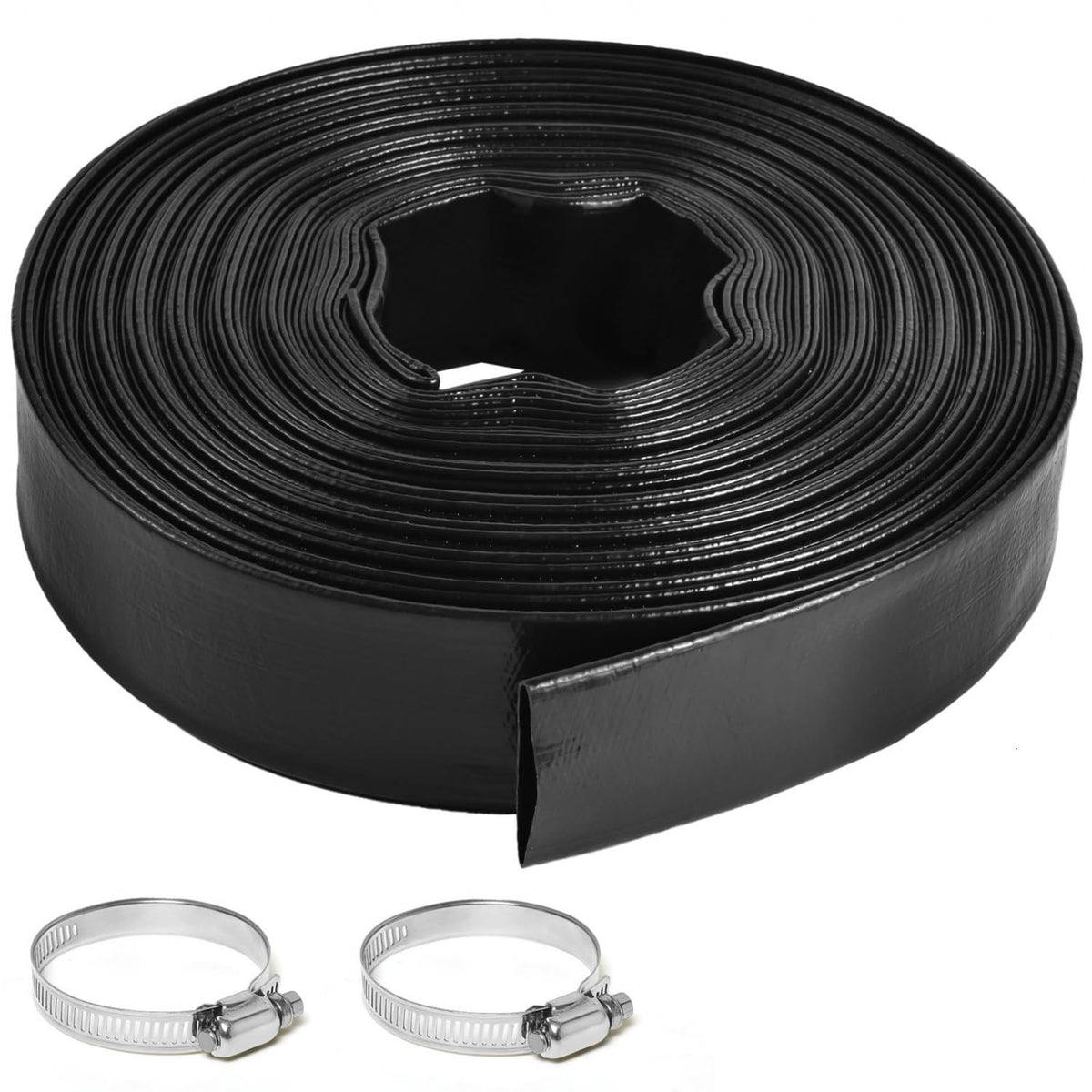 Gonioa front view of hose coiled showing brand and durable design for reliable draining