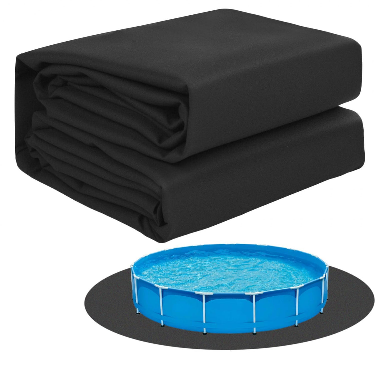 Gonioa front view of rolled 18 ft pool pad showing packaging and size benefit