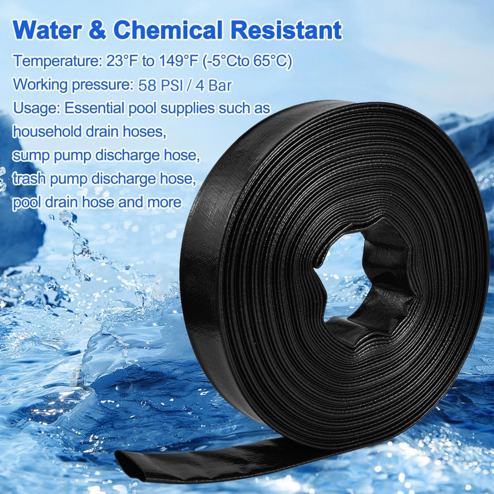 Gonioa hose connected to pool backwash outlet demonstrating fast high-flow discharge
