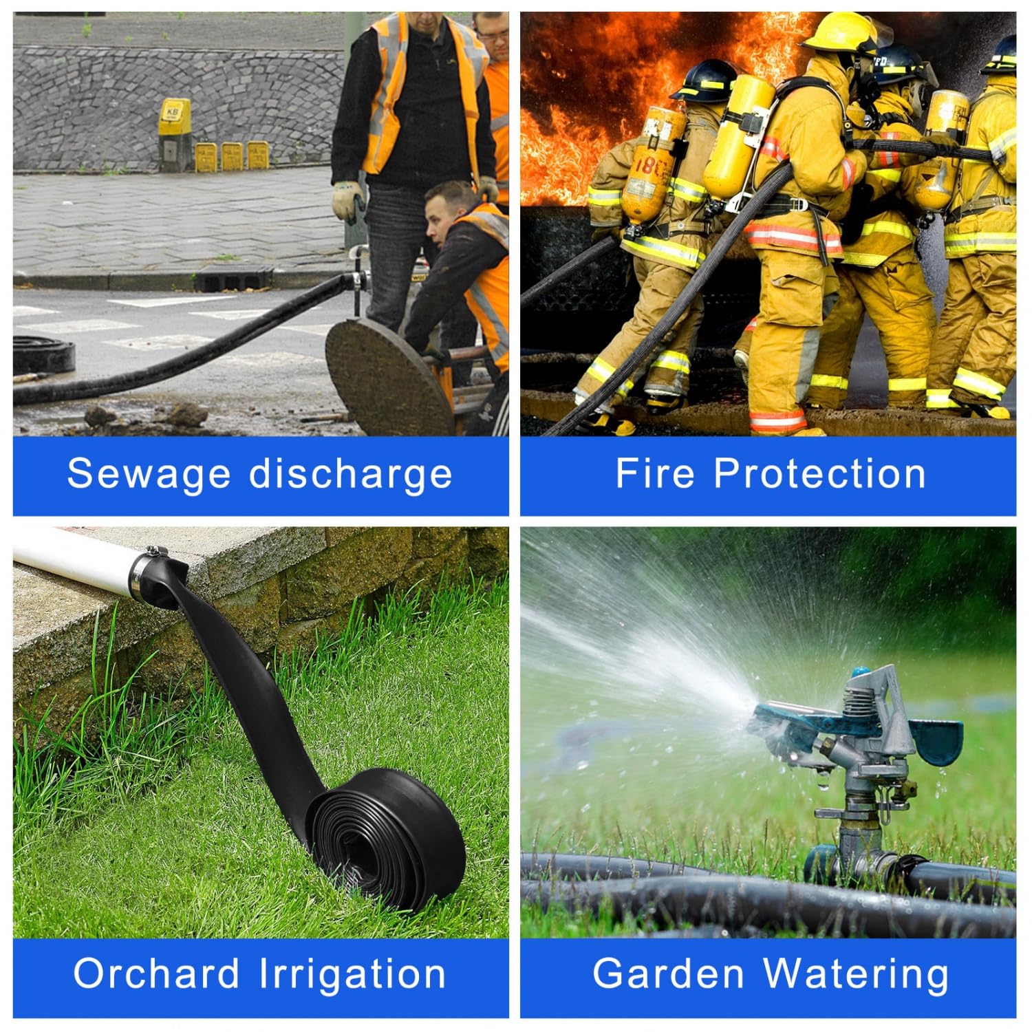 Gonioa hose attached to sump pump moving water quickly outdoors