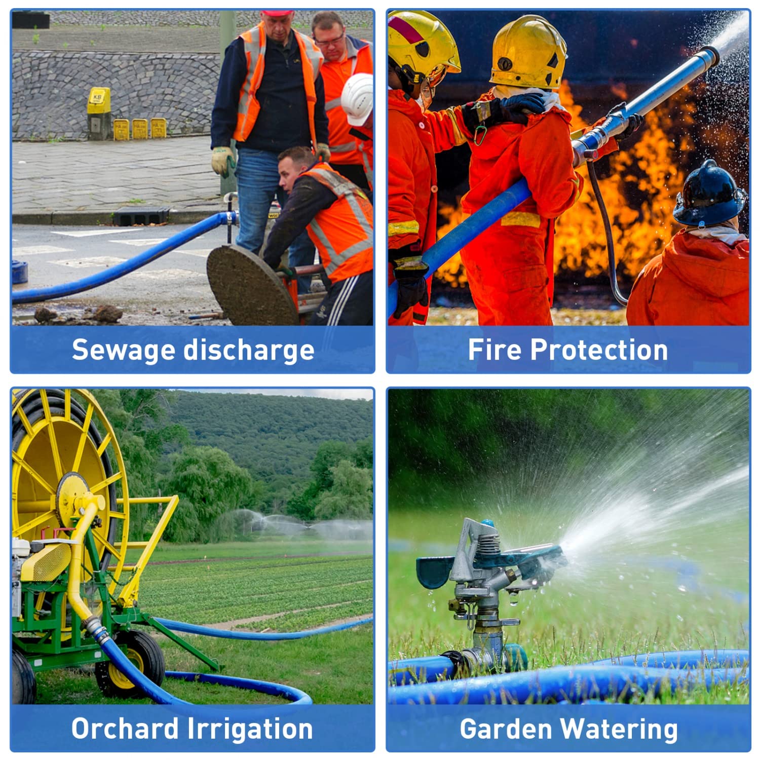 Gonioa hose in use during pool backwash demonstrating high-flow water removal efficiency