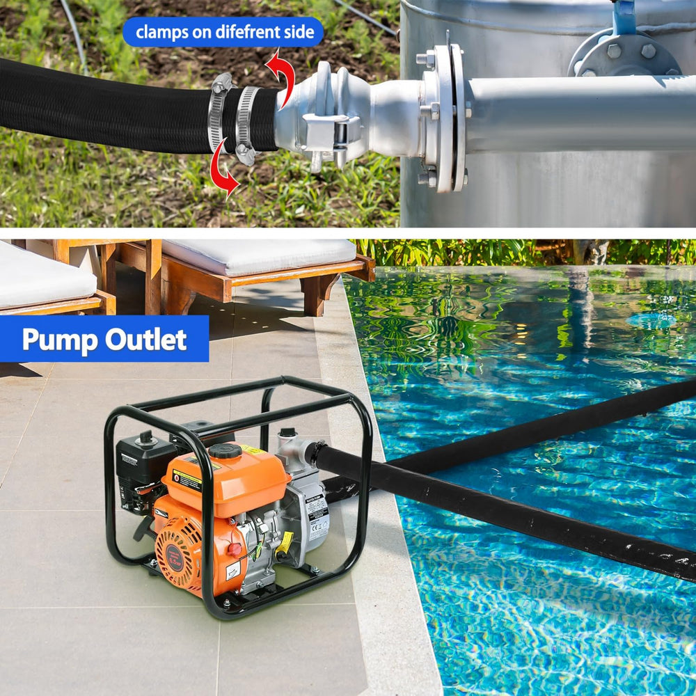 Gonioa hose in a backyard pool maintenance setup for fast draining