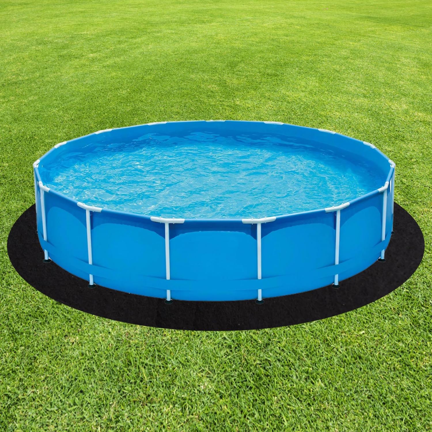 Gonioa pad under a backyard pool setup showing cleaner pool maintenance benefit