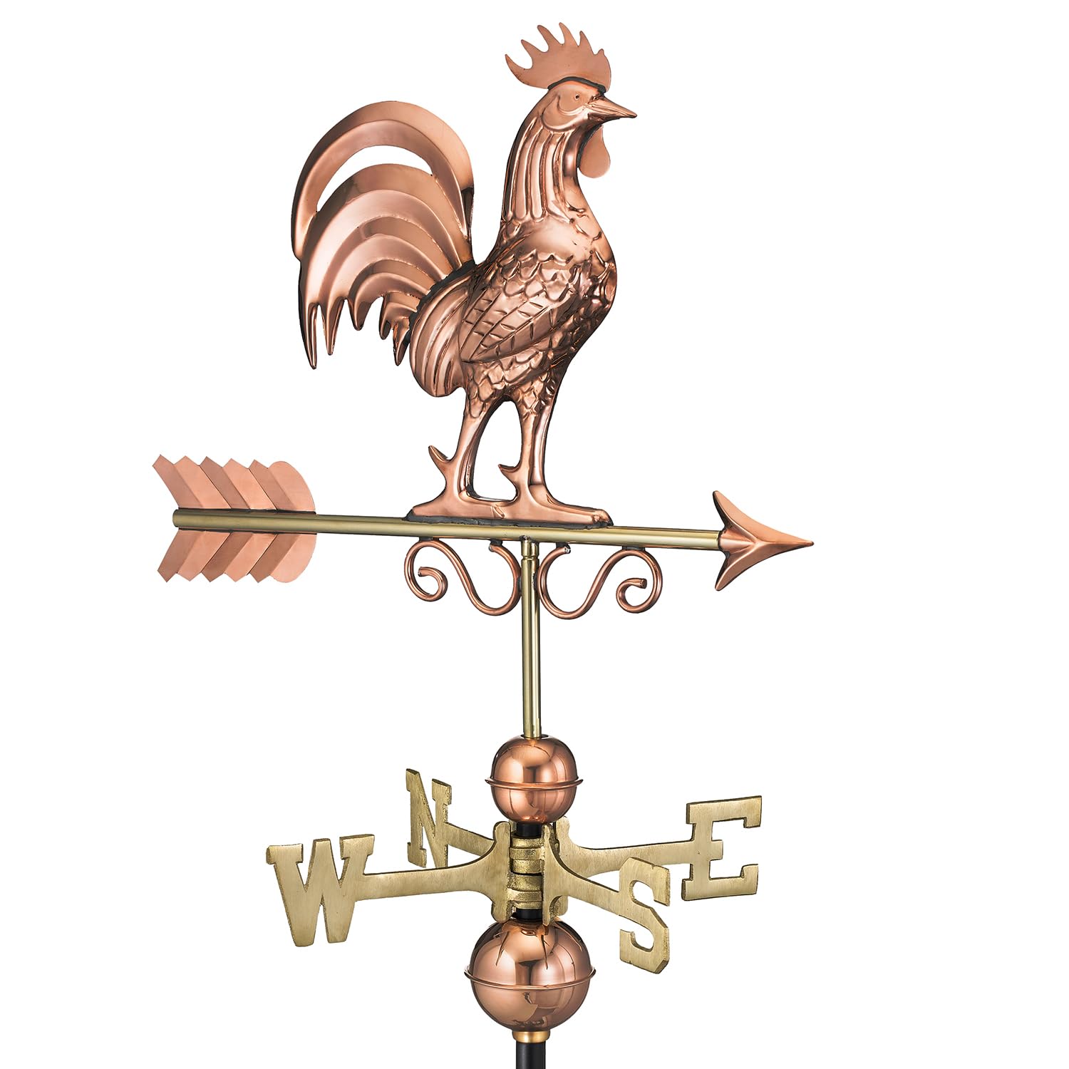 Good Directions rooster weathervane front view showing classic silhouette and curb appeal