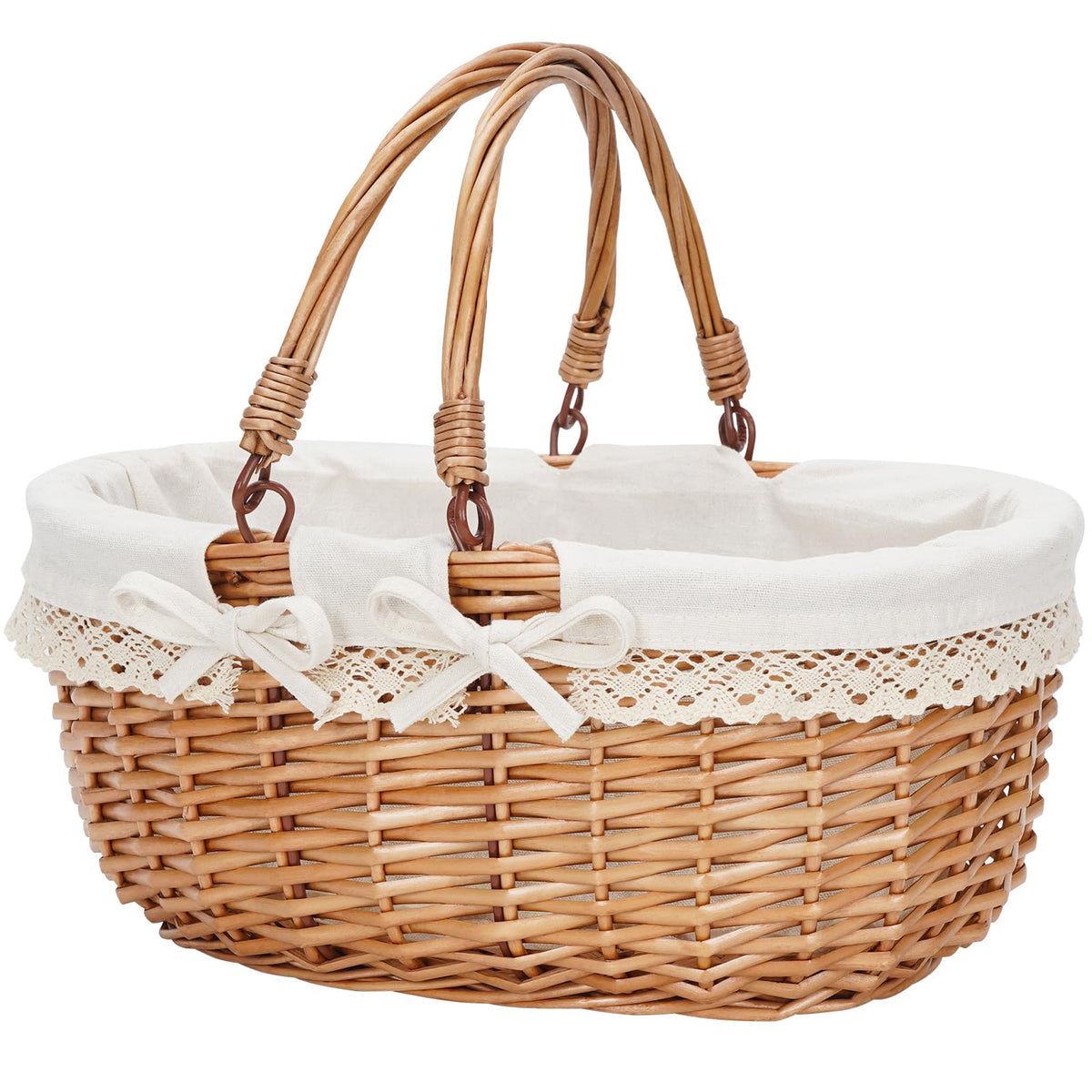 Good GAIN front view of white willow basket showing clean design and portability