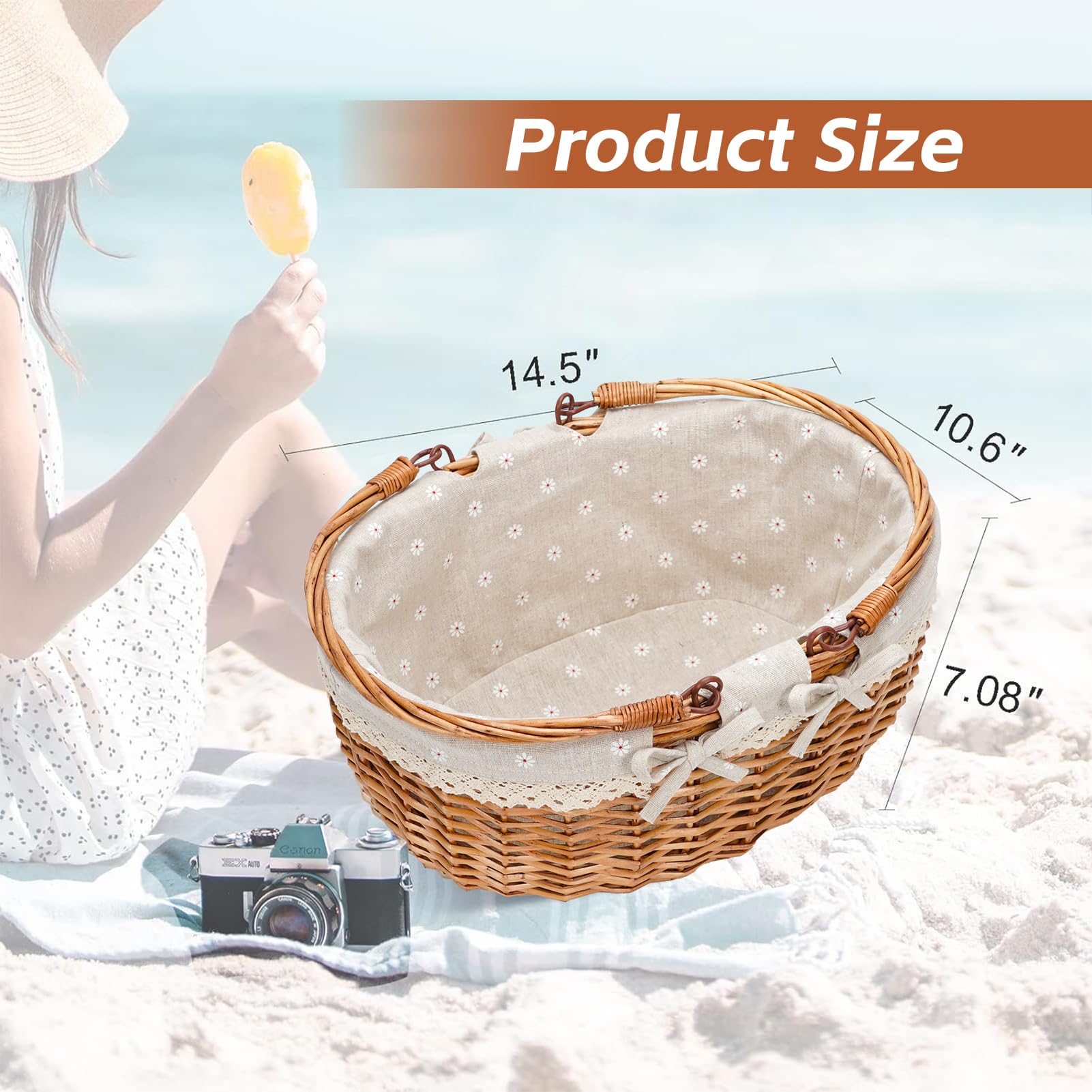 Good GAIN view of removable white floral liner inside basket for easy cleaning benefit