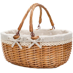 Good GAIN front view of cream willow basket showing shape and lid benefit of elegant storage