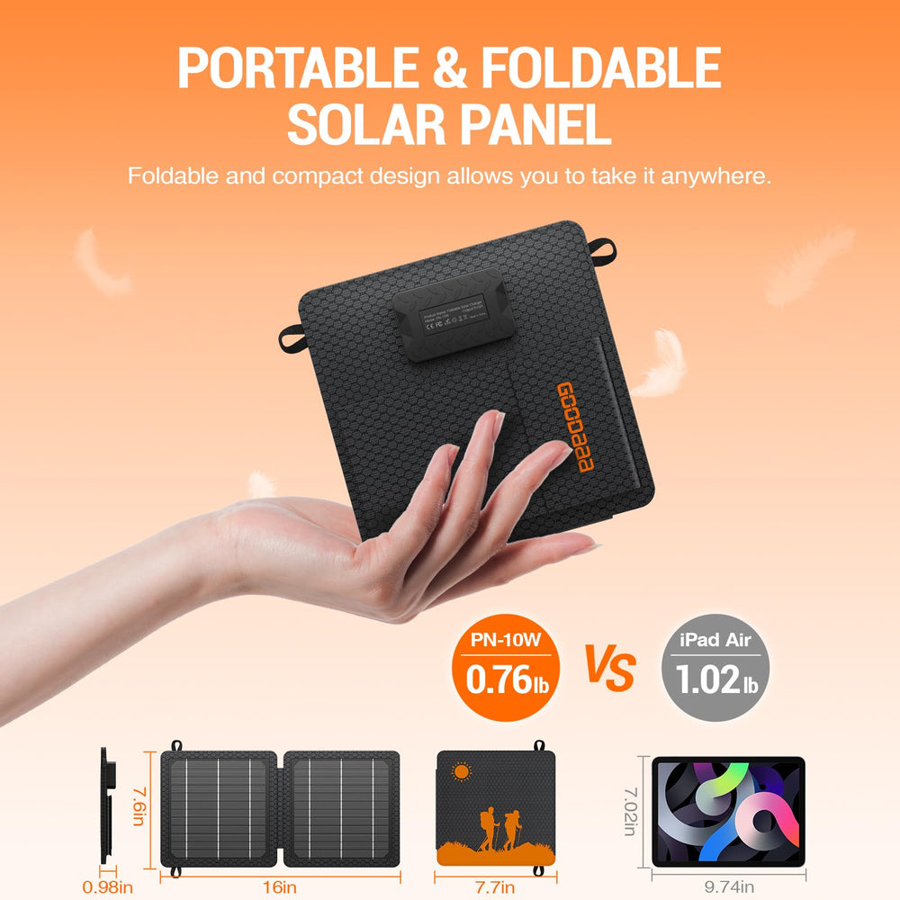GOODaaa unfolded solar panel angled to show full sun-facing area for faster charging