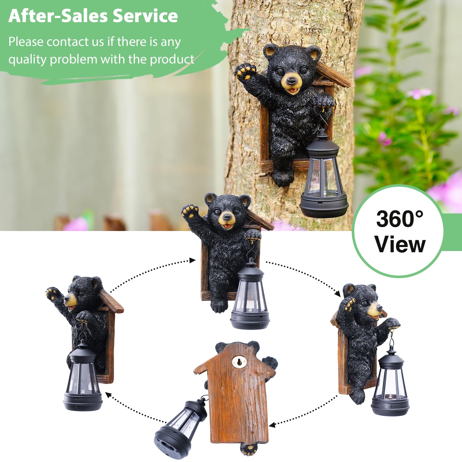 Goodeco bear placed in garden at dusk providing warm pathway light