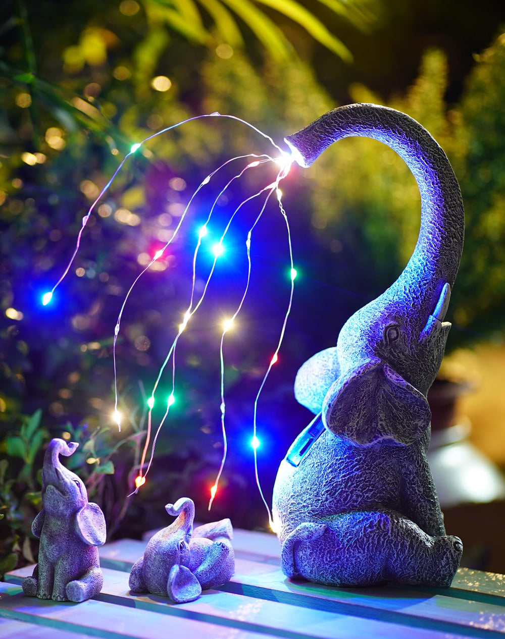 Goodeco elephant statue front view showing design and welcoming glow