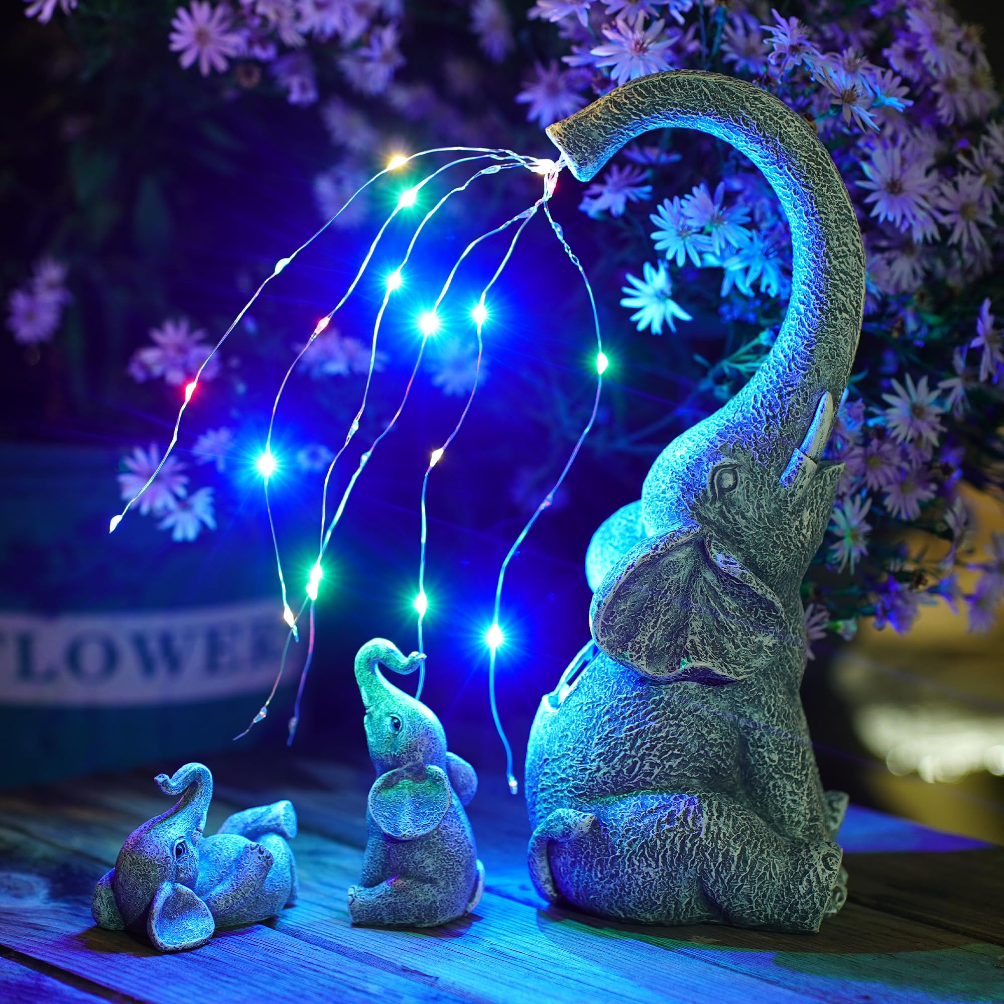 Goodeco elephant in container garden adding decorative focal interest
