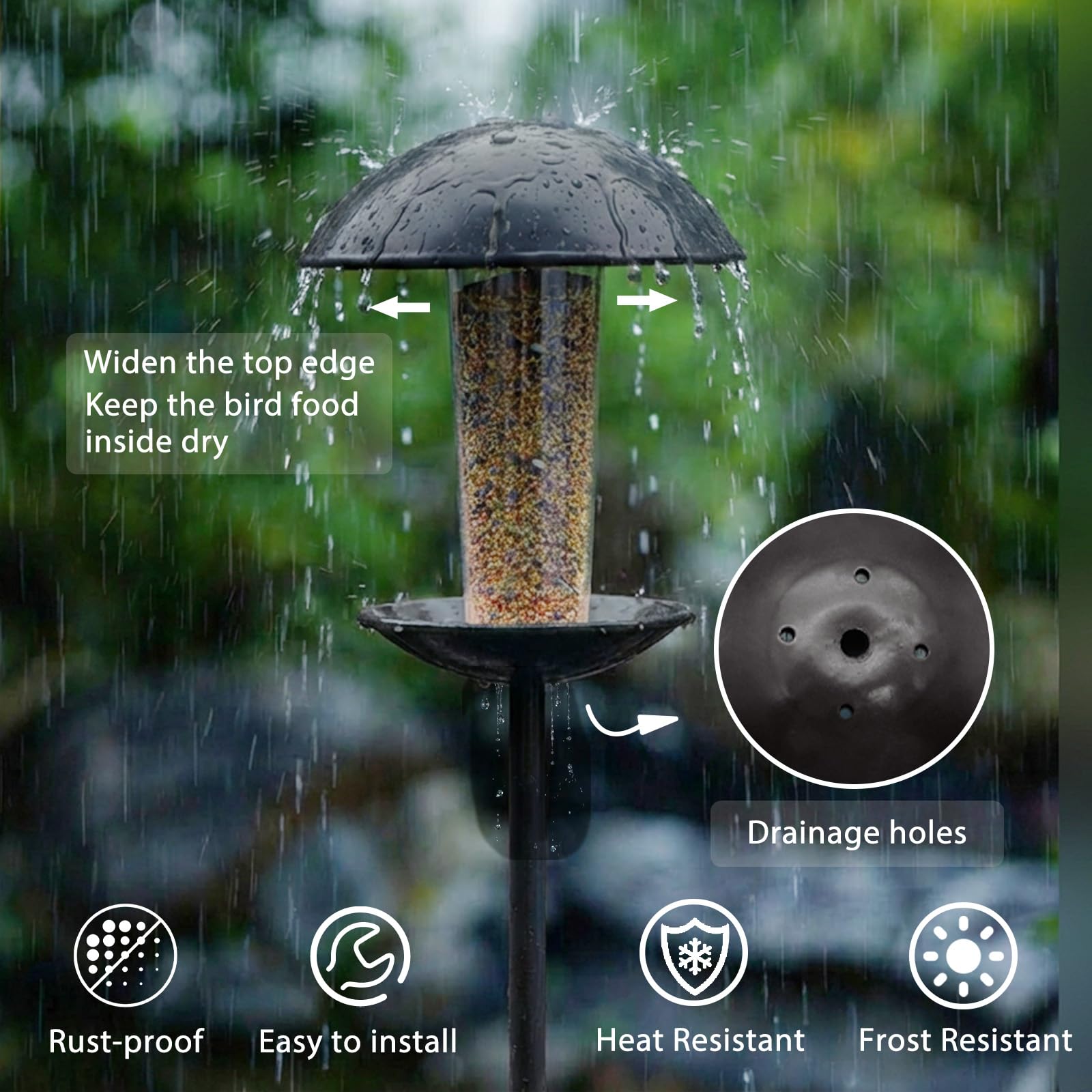 Goodeco feeder closeup metal texture highlighting weather-resistant finish