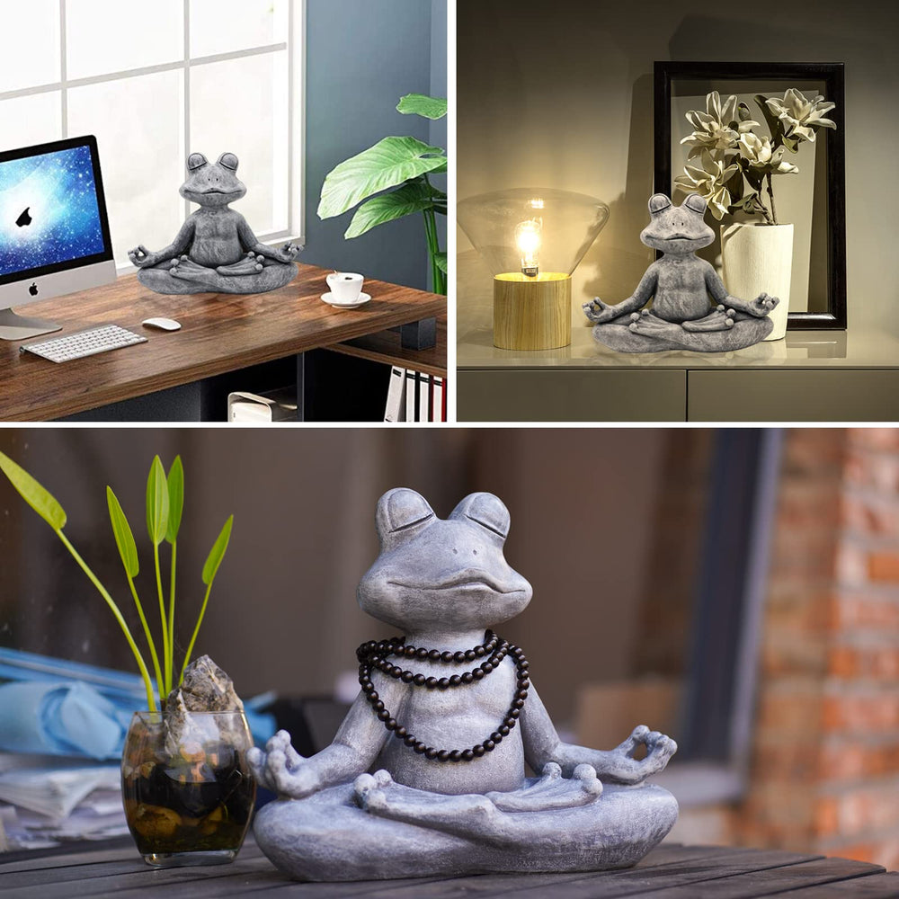 Goodeco frog statue on patio next to chair to show scale and staging idea