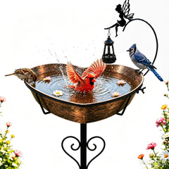 Goodeco heart-shaped bird bath front view adds charm and attracts birds